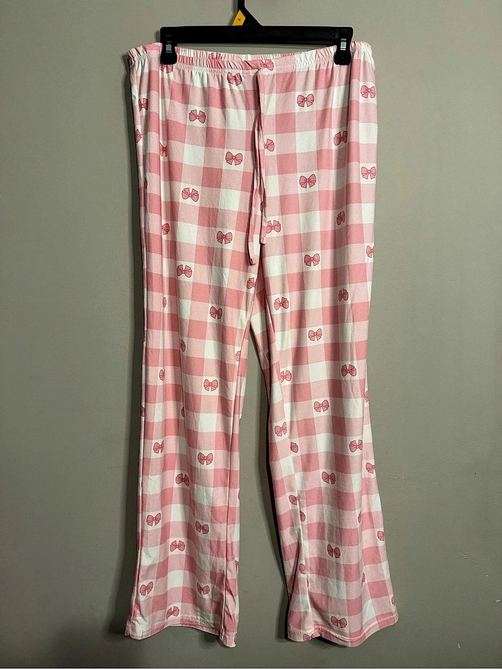 Bobbie Brooks Pink Gingham Bow Print Pajama Bottoms Pants Pink & White Large